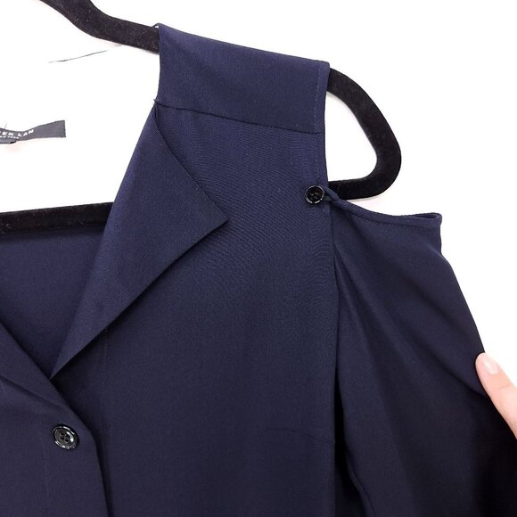 Derek Lam 100% Silk Blouse Buttoned Cold Shoulder Bell Tied Long Sleeve Size 2 - Picture 4 of 13